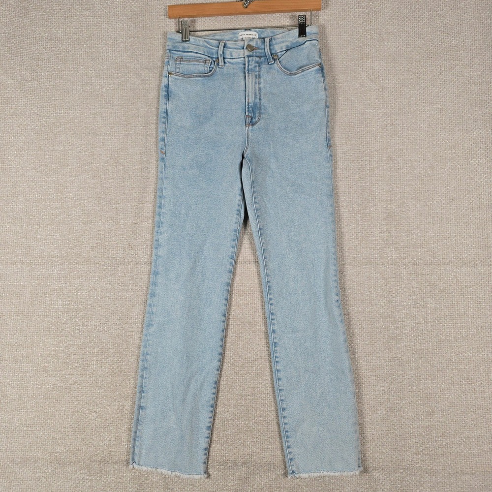 Good American Good Classic High Rise Split Raw Hem Jeans Indigo 454 GCLS382NA 28